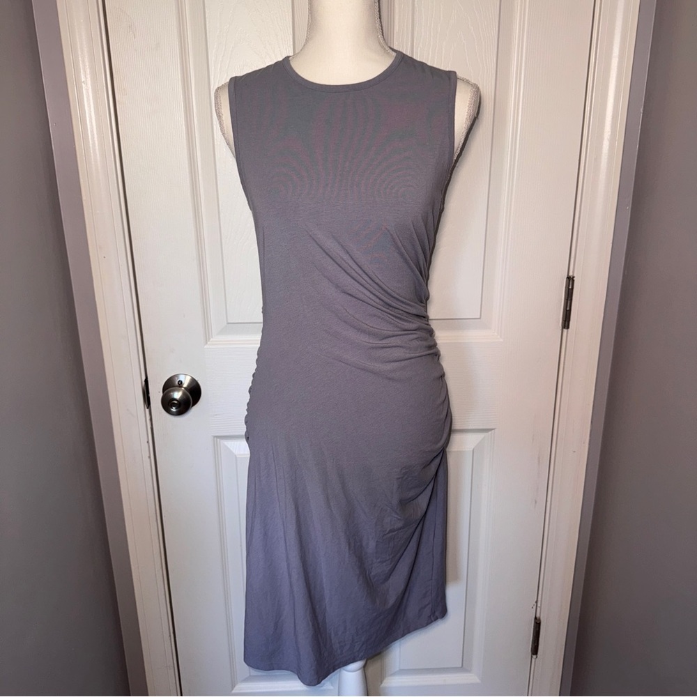 Theory Gray Gathered Waist Sleeveless Dress